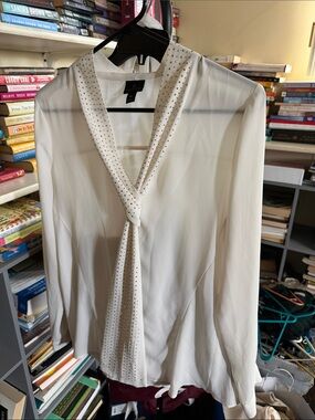 Worthington White Tie-Neck Blouse with Stud Accents